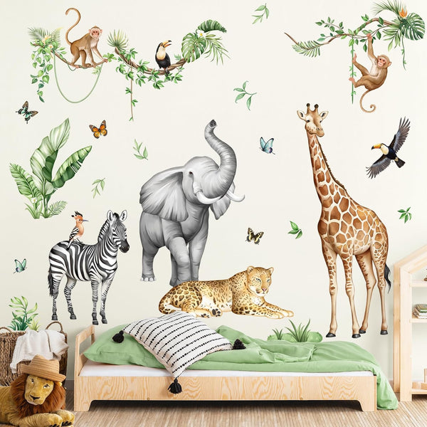 Jungle Safari Animal Wall Decals for Kids Room - Wildlife Wall Stickers