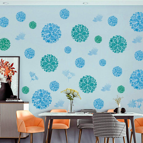 Fashion 3D DIY Creative Blue Flowers Wall Decals, Removable Flower Vines Wall Stickers for Living Room, Nursery Room