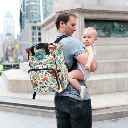 YANENDIE Backpack, Backpack Backpack Floral Theme Diaper Bag Unisex Travel Baby Diaper Bags with Stroller Straps