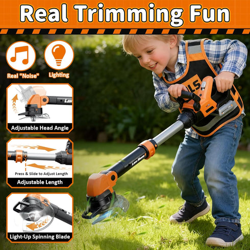 Set 2-in-1 3+ KidBloom Kids Gardening Tools with Vest, Kids Lawn Mower & Kids Leaf Blower with Lights & Sounds, Toy
