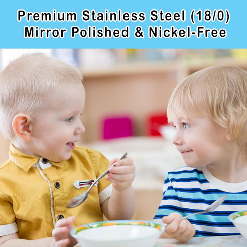 9 Piece Stainless Steel Kids Spoons, Child and Toddler Safe Flatware, Metal Kid Cutlery Set for Dessert, Dinner Spoon