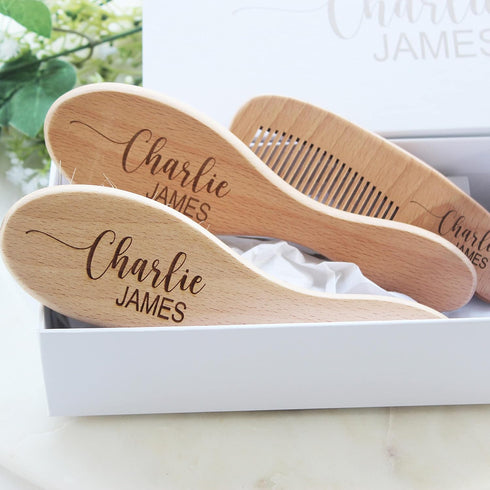 Personalized Wooden Baby Hair Brush - Perfect Gift for Boys and Girls