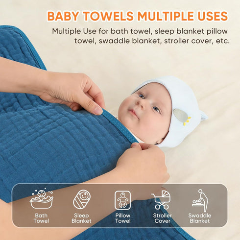 MIGIOL 100% 32 32 Inches, 3 Muslin Baby Towels Cotton Super Soft Muslin Baby Bath Towel - x Suitable for Newborn
