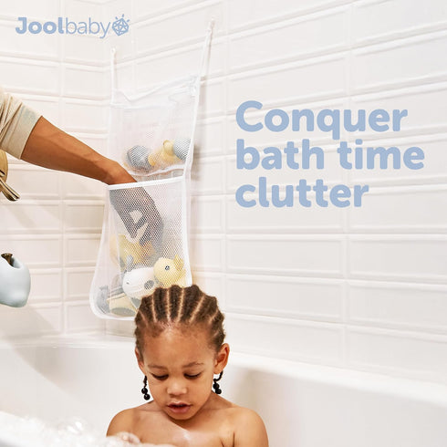 Jool Baby Bath Toy Storage Bag Mesh Holder for Kids Bathtub Toys Suctions to Wall, Machine Washable
