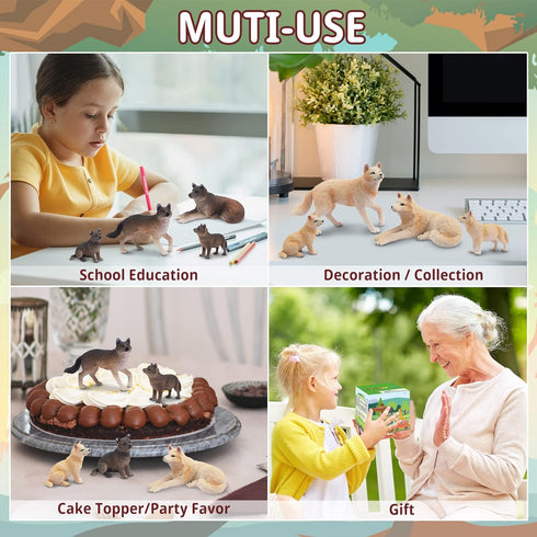 8PCS Toymany Wolf Figures Forest Animals Toy Figurines - Realistic Jungle Zoo Animal FigurinesEducational Toy Cake