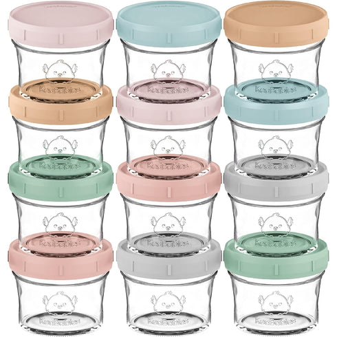 KeaBabies 12pk 4oz Glass Baby Food Containers, Leak-Proof, Microwavable Baby Food Storage Jars (Musk Dusk)