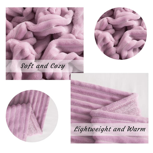 50X60 Inches 50"x60", NTBAY Plush Flannel Oversized Baby Blanket, Soft and Warm Toddler Blanket with Striped Texture