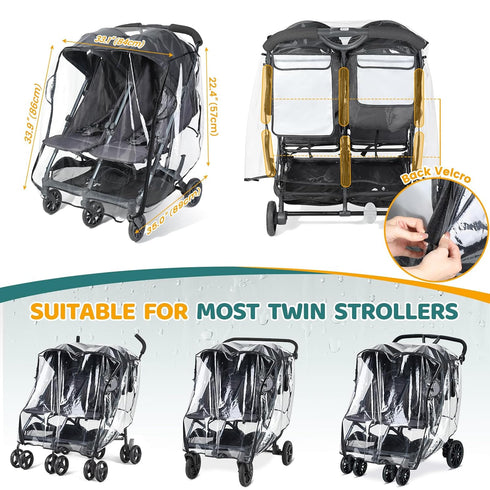 IvyWind Double Stroller Rain Cover, Universal Stroller Cover for Side by Side Baby Stroller, Breathable Weather Shield