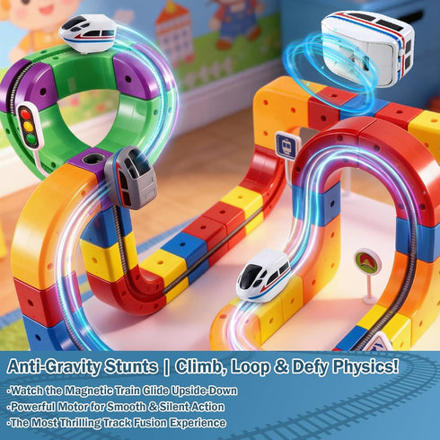 BFTDjanus 3D Set, 3-6, Girls(51 Infinity Track Magnetic Train for Toddlers Ages Flexible & Buildable Railway Toys