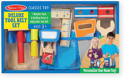 Melissa & Doug Deluxe Tool Belt Set - 5 Wooden Tools, 8 Building Pieces, Adjustable Belt