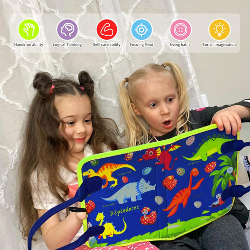 3-5 LearnToy Dinosaur Montessori Learning Toy for Toddlers Ages Years, Busy Sensory Board with Educational Activities