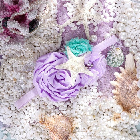 YanJie Baby Girl Mermaid Headbands - Aqua Glitter Accessories, Starfish Bows for Newborn Party, Lavender