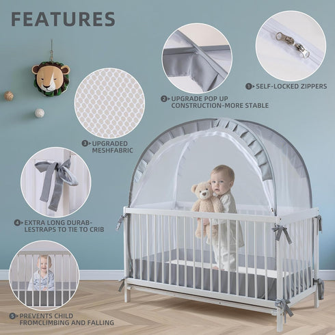 Self-Locked,1200 Holes/Inch 55" 27" 51" Lazyzzzz Crib Tent, Pop Up Mosquito Crib Net with Double Zipper Mesh to Keep