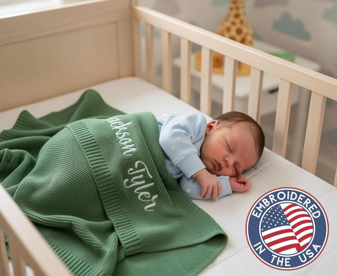 100% Personalized Baby Blanket, GOTS Organic Certified, Customized Swaddle Blanket with Name, Receiving Blankets