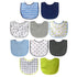 Neat Solutions 10 Pack Water Resistant Bib Set in Blue/Grey Assorted, 10 Count, 0+ Months