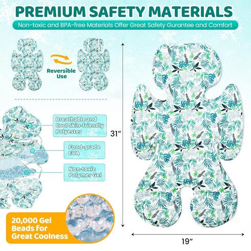 Orzbow Car Seat Cooler Pad for Toddler, Reversible Stroller Cooling Liner, Universal Baby Gel Cushion, Green