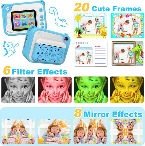 Kids Digital Camera with Instant Print, 1080P Video Camera for Boys Girls, 32GB SD Card, Birthday Gift for Ages 3-12