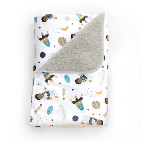 Ashton Plush Baby Blanket 30' x 40' Soft Fleece, Grey Astronaut and Space Theme for Newborn & up