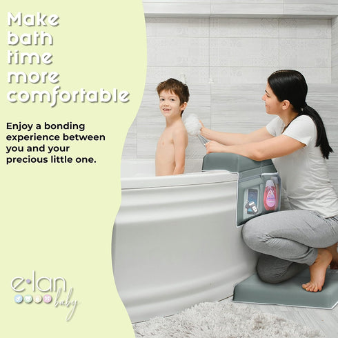 Elbow Set 4 Comfortable Baby Bath Kneeler and Rest Pad - Kneeling Pad Bath Mat with Toy Organizer Pockets,Non-Slip Baby