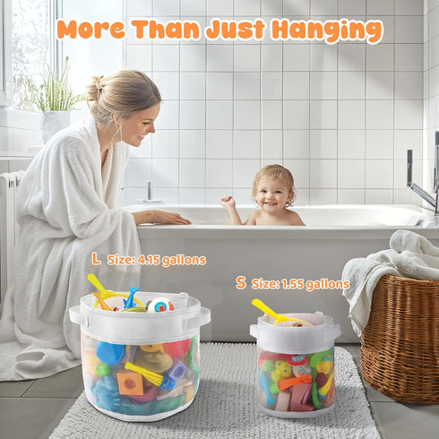 Bath Toy Storage - 4.15 Gallons Bath Toy Holder with Bottom Zipper for Quick Access Baby Bath Accessories