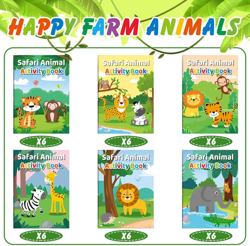 36 Set Sinmoe Pcs Safari Animals Mini Activity Books for Kids Coloring Drawing Books with Lion Tiger Giraffe Patterns