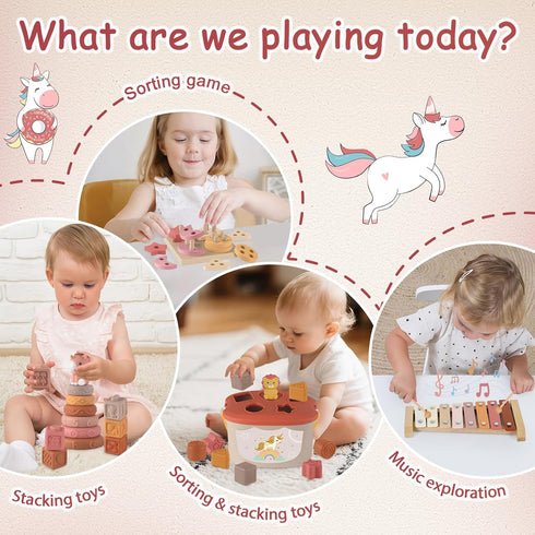 6-12 6-12-18 6+ FEBALHS Montessori Toys for Months, Baby Toys Months with Montessori Baby Blocks Toy, Shape Sorting