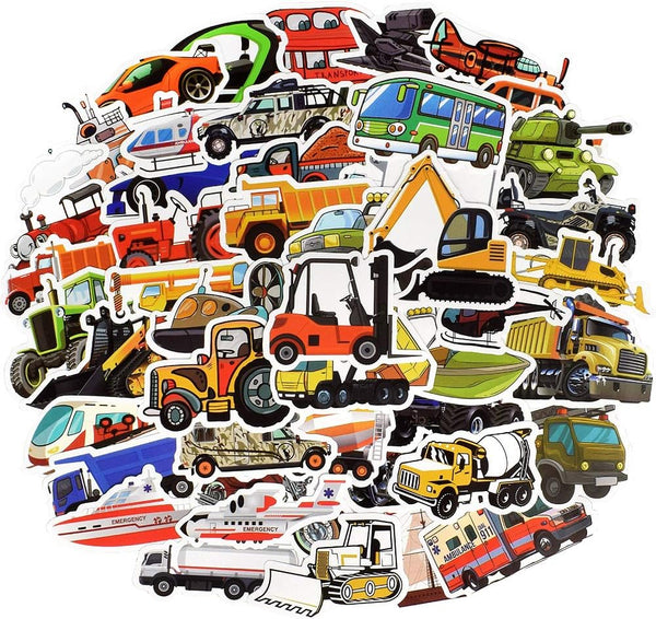 QTL Truck Stickers for Kids, Boys Tractor Stickers for Water Bottles, Easter Basket Stuffers, 50Pcs