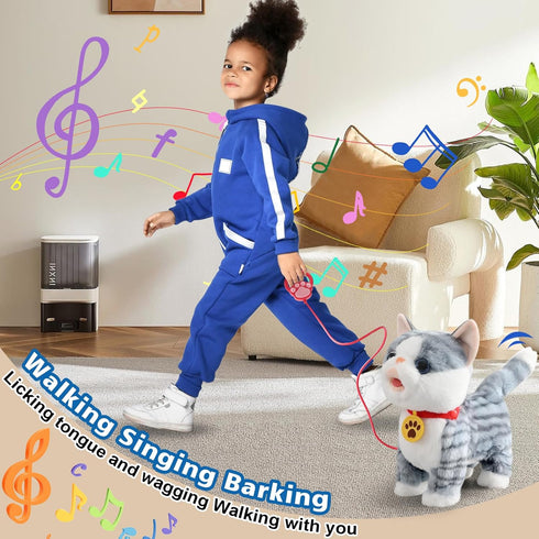 Ylpaprm Set Gray Walking Cat Interactive Toy Cat for Girl Repeat What You Say Toy Kitten Talking Singing Dancing Touch
