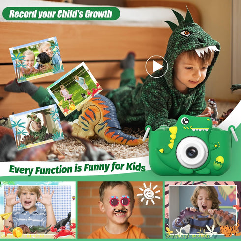 HOOMOON 3-12, 1080P 3 4 5 6 7 8 9 Upgrade Dinosaur Kids Camera, Christmas Birthday Gifts for Girls Boys HD Selfie