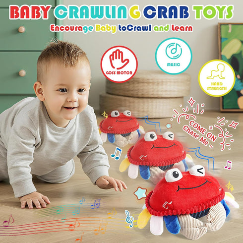 18 Tummy Baby Toys Months - Crawling Crab Time Toy with Musical Dancing Walking Bouncing Learning, Toddler Sensory