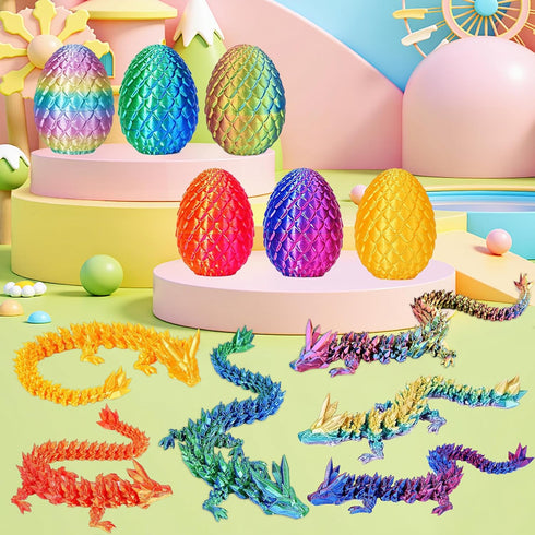 6PCS 3D 3D Set(6pc-b) JOD Printed Dragon Eggs with Dragon Inside Articulated Fidget Toys, Easter Dragon Eggs, Mystery