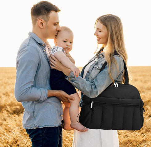 FullWoyi Mommy Diaper Bag Tote, Puffer Diaper Tote Bags Crossbody Hospital Bag Travel Large Bag, with Pacifier Case