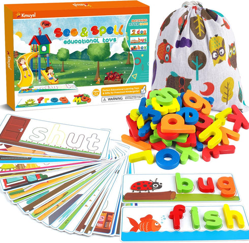 KMUYSL Learning Toys for Boys and Girls Age 2-6 - See & Spell CVC Word Builders with Alphabet Cards, Preschool Gifts