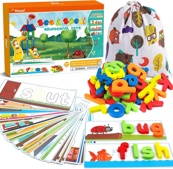 KMUYSL Learning Toys for Boys and Girls Age 2-6 - See & Spell CVC Word Builders with Alphabet Cards, Preschool Gifts