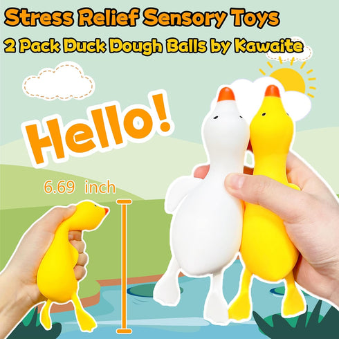 Kawaite (Set 2) Stretchy Stress Relief Balls of Duck Squeeze Ball Squishy Fidget Toys for Kids and Adults | Anxiety