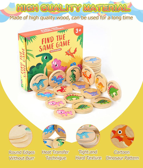 Wooden Match Memory Game for Kids, 24Pc Matching Cards with 5Pc Stickers, Educational Game for Pre-K Development