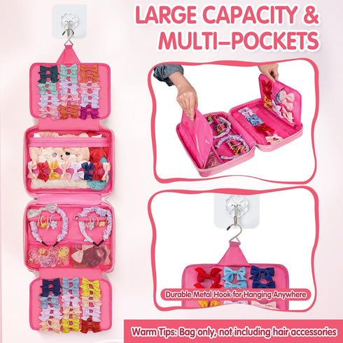Jaffzora Hair Accessories Organizer, Dust-proof Bow Holder for Baby Girls, Travel Hair Storage Bag for Hair Clips