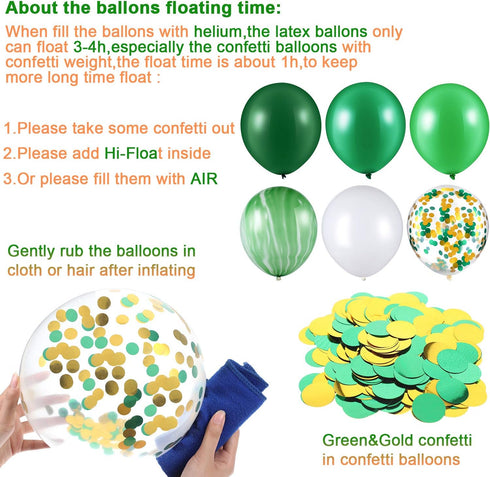 60 Pieces 12 Inch Green and White Balloons, Green Marble Confetti for Summer Party Decoration
