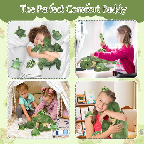 5 12" Mommy 4 PCS Sea Turtle Stuffed Animals with Babies, Stuffed Turtle Plush Toy with Babies Turtles Inside, Big