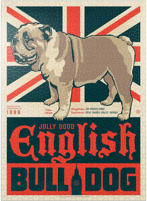 MyPuzzle English Bulldog, Vintage Poster - Premium 1000 Piece Jigsaw Puzzle for Adults