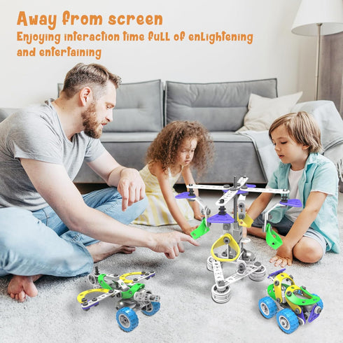 107Pcs Motorized Erector Sets for Kids Ages 4-8 - STEM Building Toys for Boys and Girls, Educational Gift