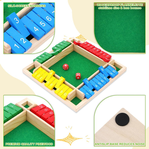 URYAZO 4 8 Shut The Box Game Player Classics Dice Game Family Wooden Board Games Table Math Entertainment Dices