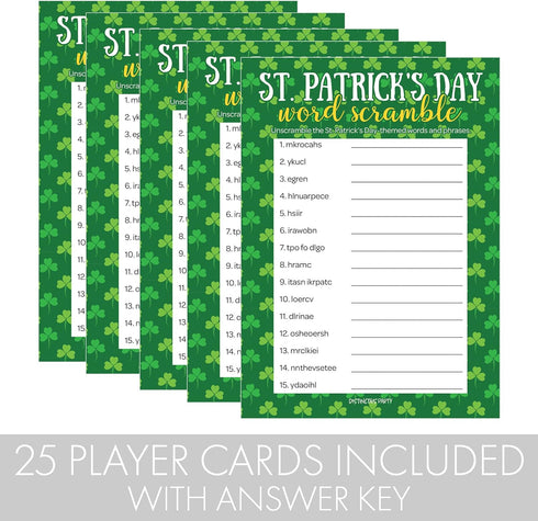 DISTINCTIVS St. Patrick's Day Word Scramble Game - Classroom Party Game for 25 Players