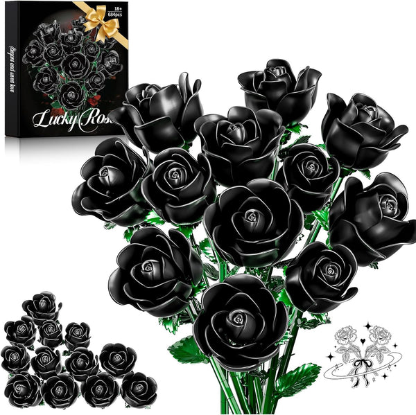 XGSHJ Black Rose Bouquet Building Set for Girls & Boys - 12 Pack