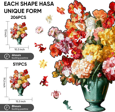511 15.3x19.2 inch Ixfyloop Wooden Puzzles for Adults, Flower Wooden Jigsaw Puzzles Pieces, Unique Shape Puzzle, Wooden