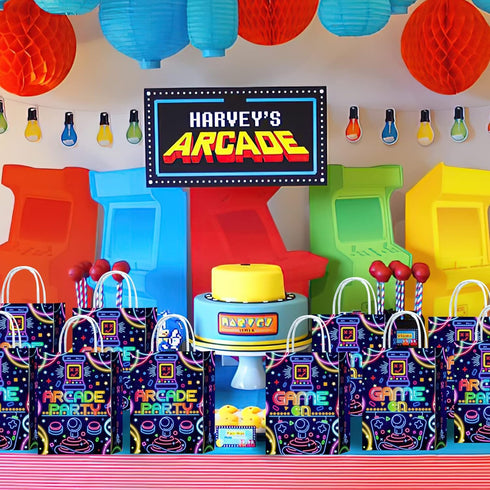 16 Pieces Arcade Gaming Goodie Bags - Birthday Party Supplies, Treat Candy Favors for Kids Adults (Arcade-Blue)
