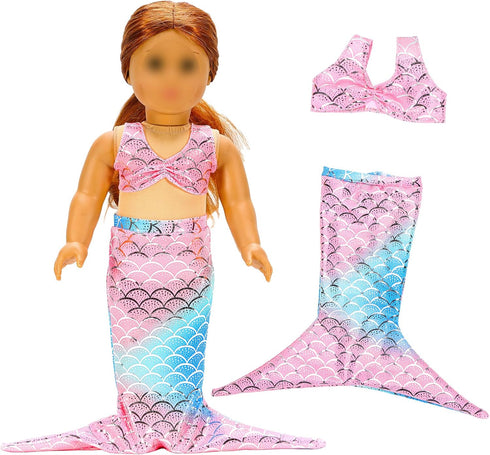 Barwa 18 Inch Doll Clothes Accessories - 3 Sets Princess Mermaid Tail Outfits, Dress, Swimsuit, Bikini Tops