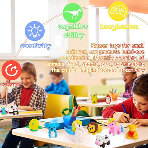 60Pcs Animal Erasers Desk Pets - Bulk Puzzle Toys for Classroom Prizes, Game Rewards