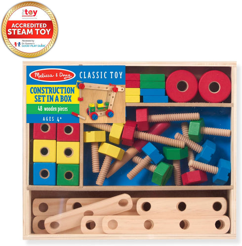 Melissa & Doug Wooden Construction Building Set in a Box, 48 Pcs