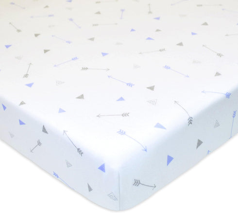 American Baby Company Fitted Crib Sheet, 28" x 52", Soft Breathable 100% Cotton Jersey, Silver Blue Arrow